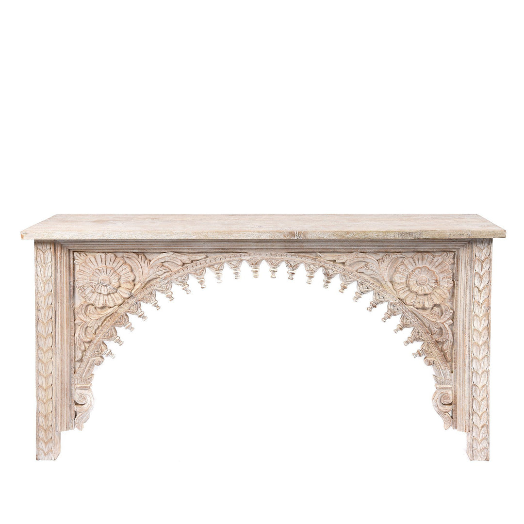 White Washed Carved Indian Mango Console Table | Indigo Antiques
