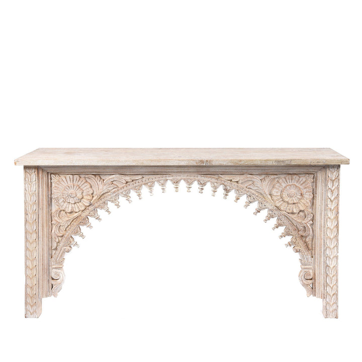 White Washed Carved Indian Mango Console Table | Indigo Antiques