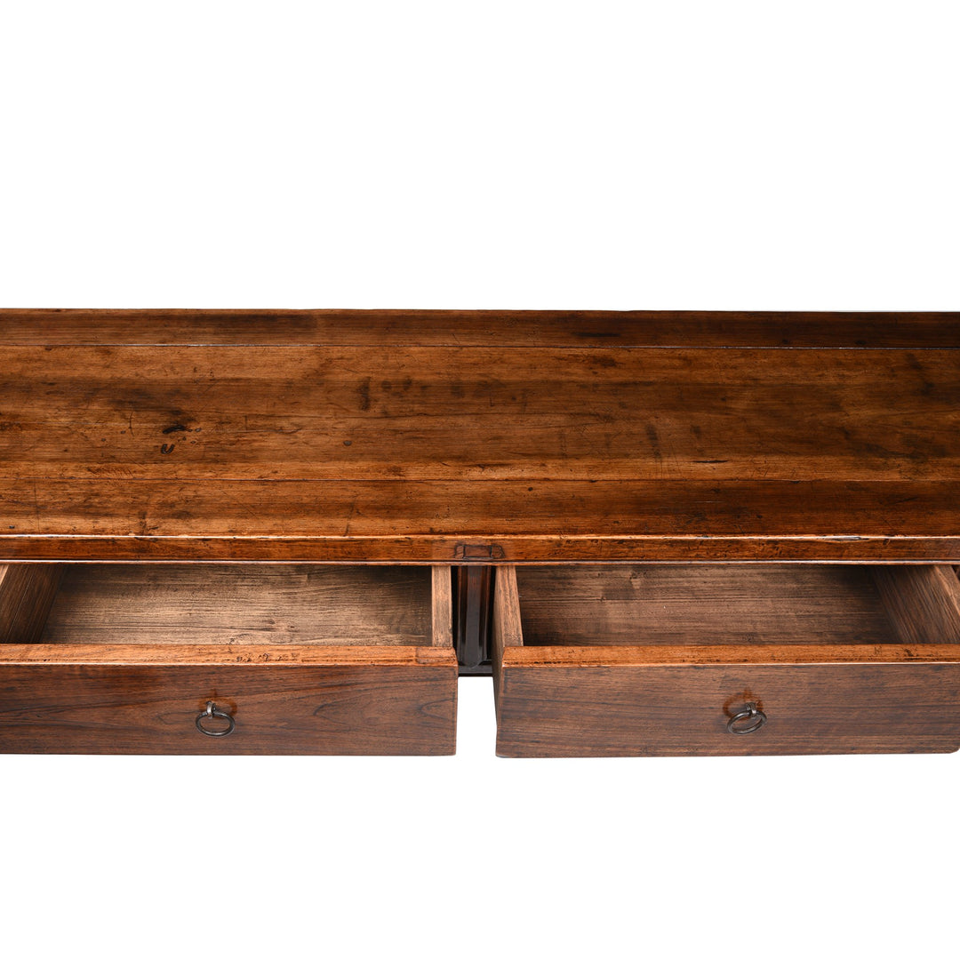 Antique walnut wood Chinese long altar table with 4 drawers from Shanxi province and beautiful patina | Indigo Antiques