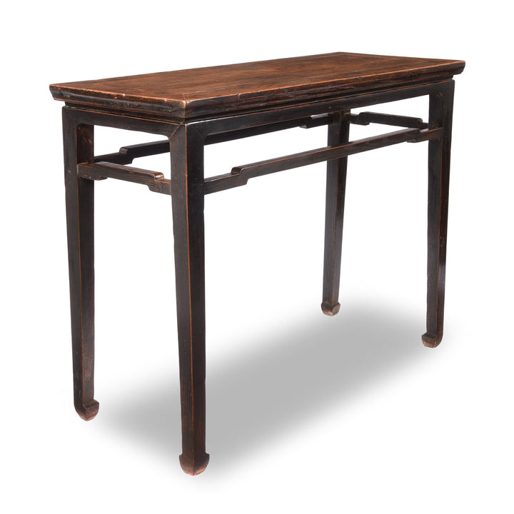 Angled View Of Elm Console Table with Dark Lacquer Finish - 19thC | indigo Antiques