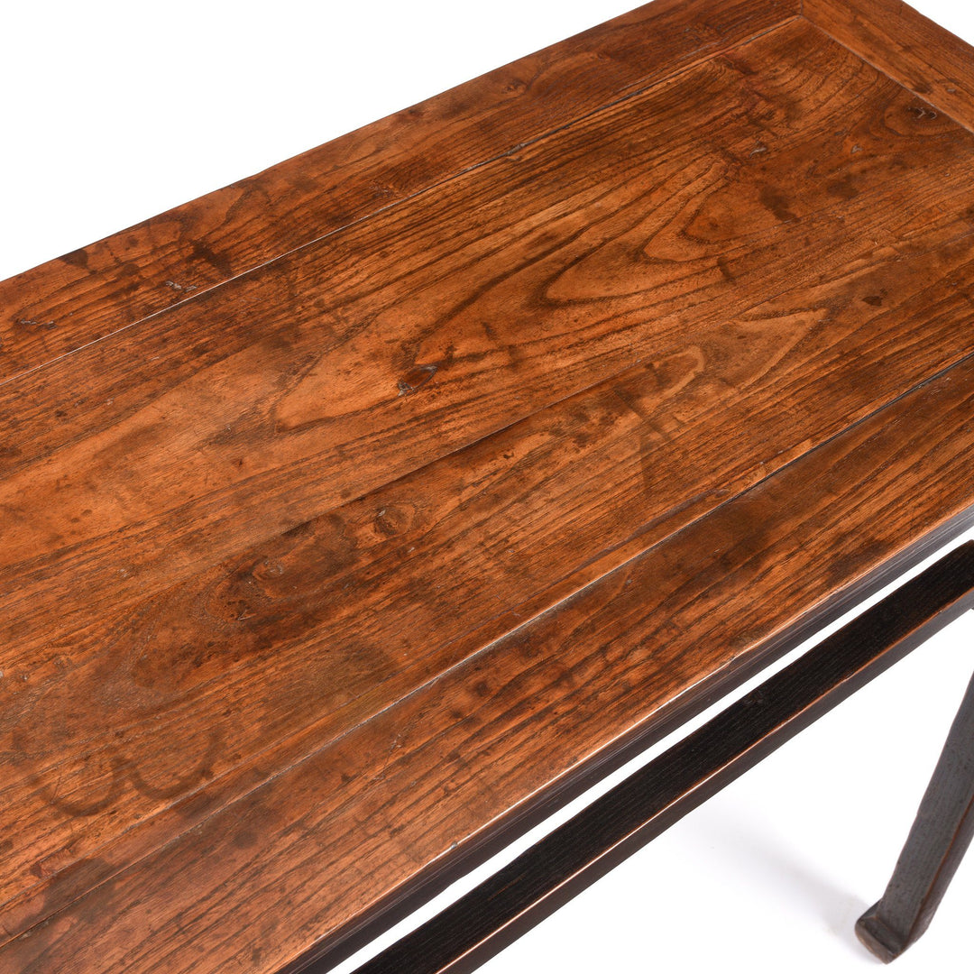 Surface Top Detail From Elm Console Table with Dark Lacquer Finish - 19thC | indigo Antiques
