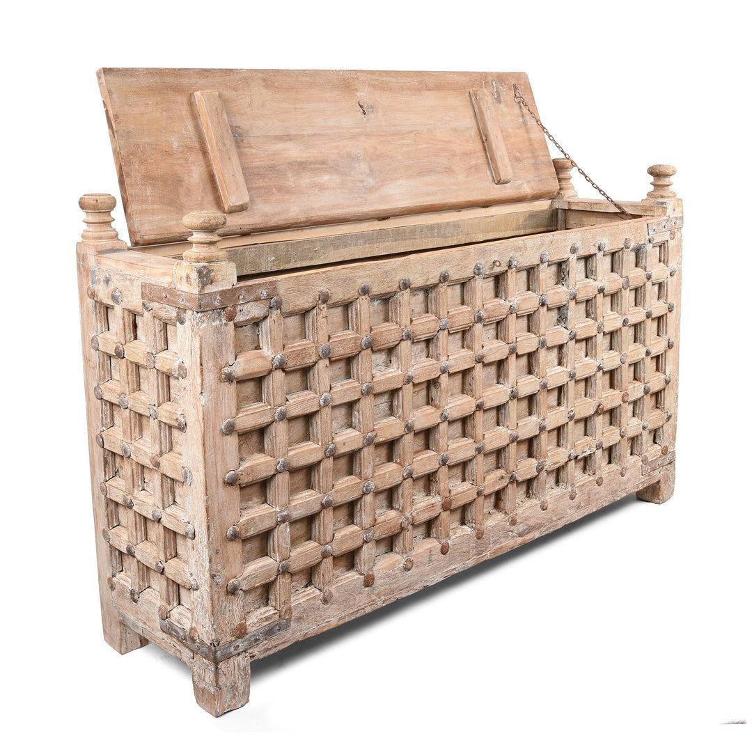 Open Lid View Of Indian "Pithara" Chest From Gujarat - 19thC | Indigo Antiques