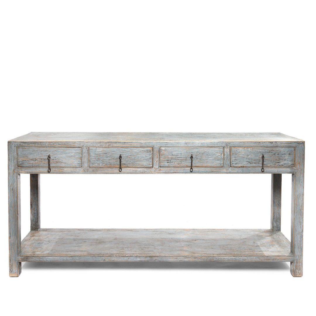 Painted Chinese Reproduction 4 Drawer Console Made From Reclaimed Pine | Indigo Antiques