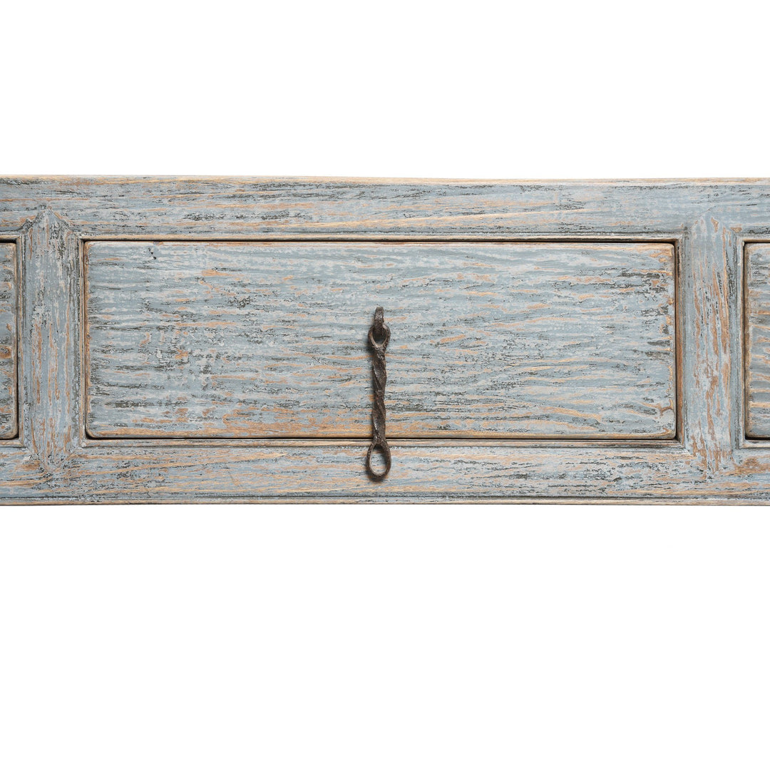 Middle drawer detail from a Painted Chinese Reproduction 4 Drawer Console Made From Reclaimed Pine | Indigo Antiques