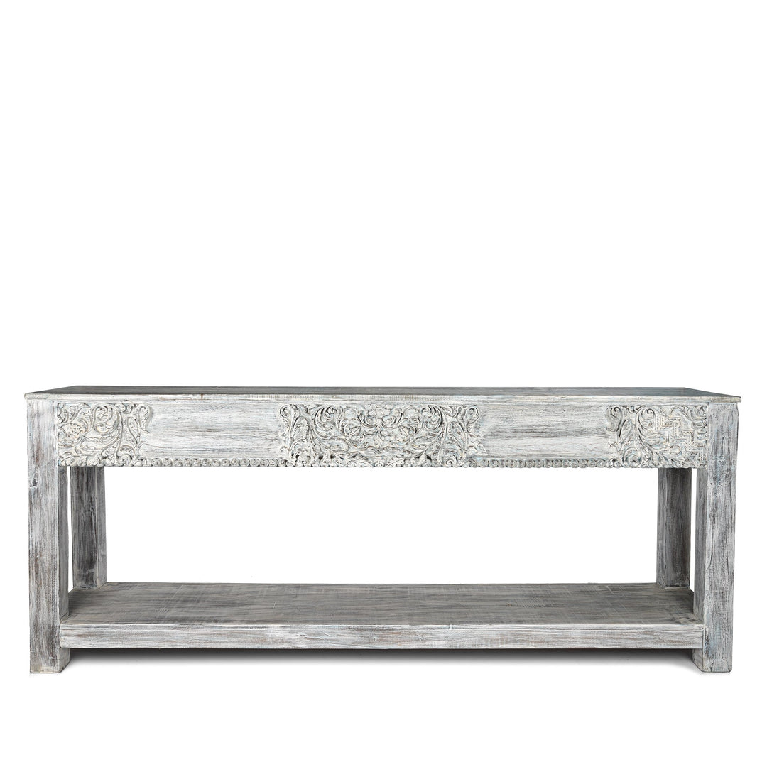 Teak Console Table Made From Painted 18thC Carved Beam - 213 x 40 x 87 (wxdxh cms) - A00107