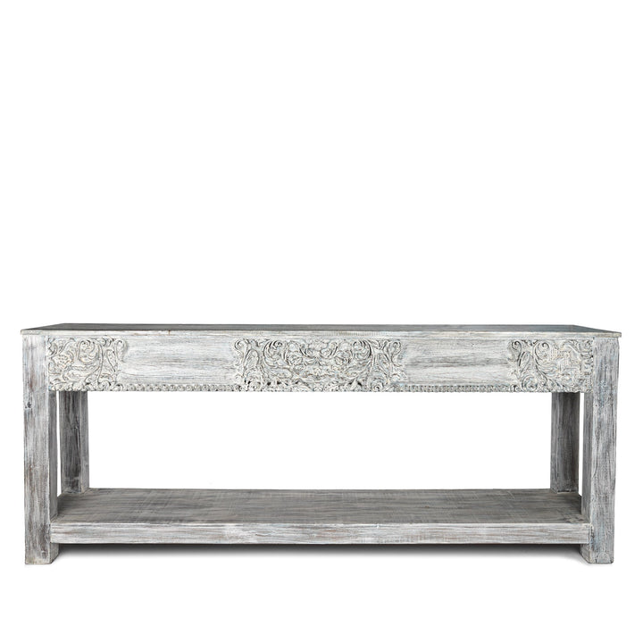 Teak Console Table Made From Painted 18thC Carved Beam - 213 x 40 x 87 (wxdxh cms) - A00107