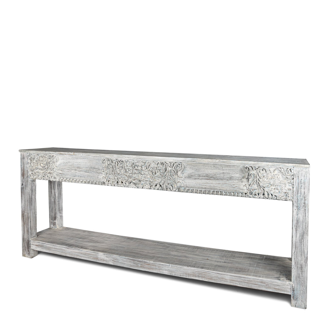 Teak Console Table Made From Painted 18thC Carved Beam - 213 x 40 x 87 (wxdxh cms) - A00107