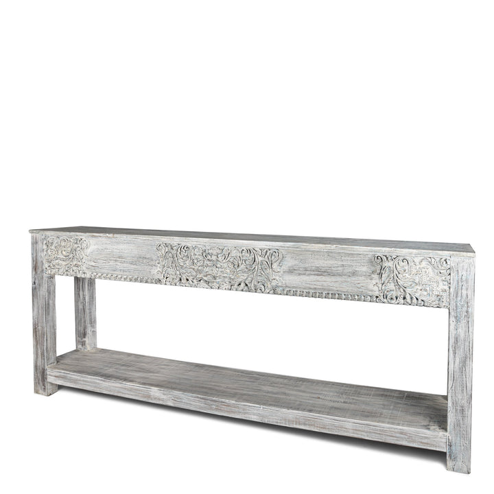 Teak Console Table Made From Painted 18thC Carved Beam - 213 x 40 x 87 (wxdxh cms) - A00107