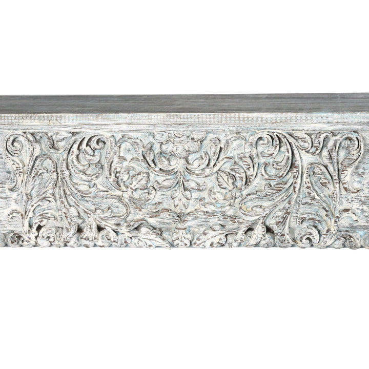 Teak Console Table Made From Painted 18thC Carved Beam - 213 x 40 x 87 (wxdxh cms) - A00107