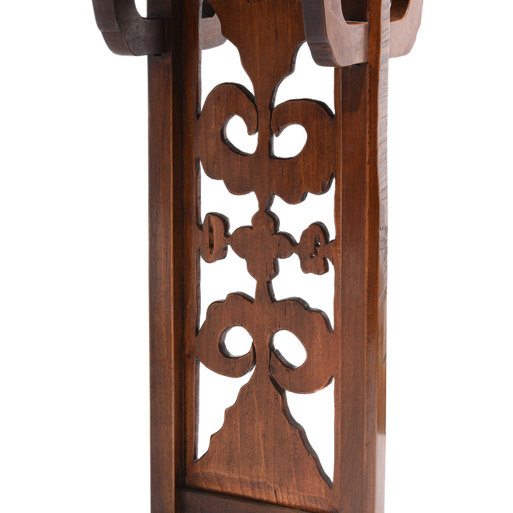 Leg detail from Antique Walnut Chinese Altar Table with original scroll ends From Gansu Province - 19thC | Indigo Oriental Antiques