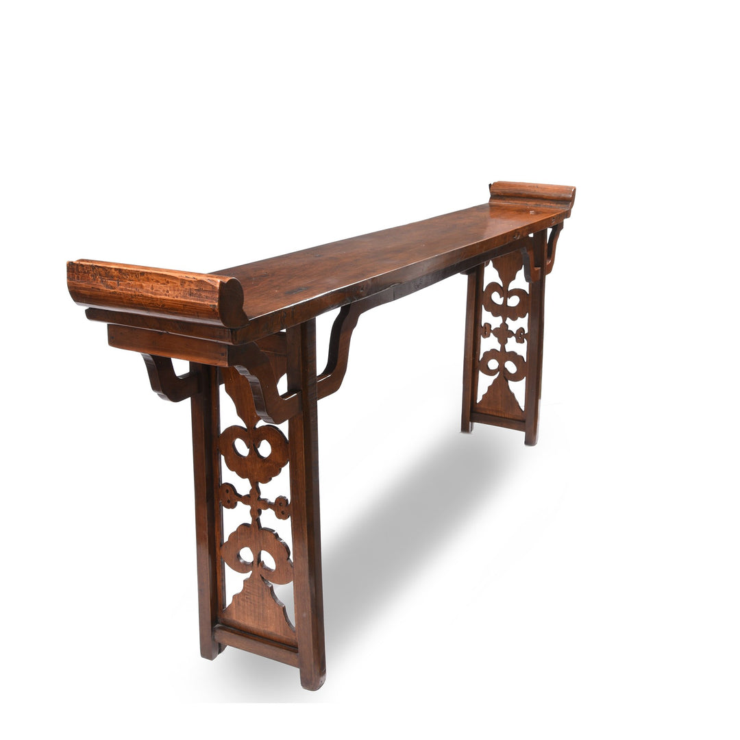 Antique Walnut Chinese Altar Table with original scroll ends From Gansu Province - 19thC | Indigo Oriental Antiques