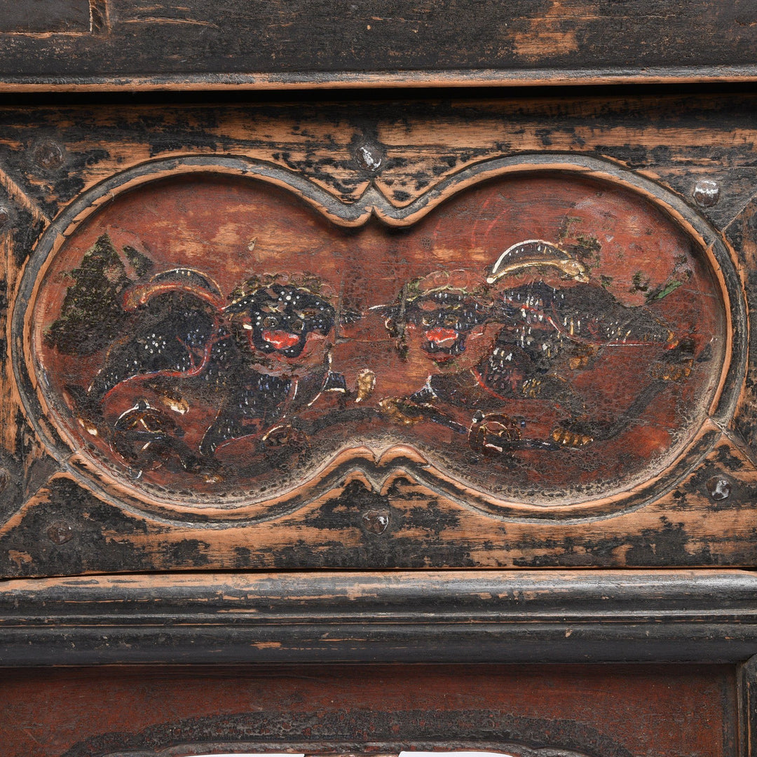 Snow Lion Painted Detail Antique Chinese Wine Table From Gansu Province - 19thC | Indigo Antiques