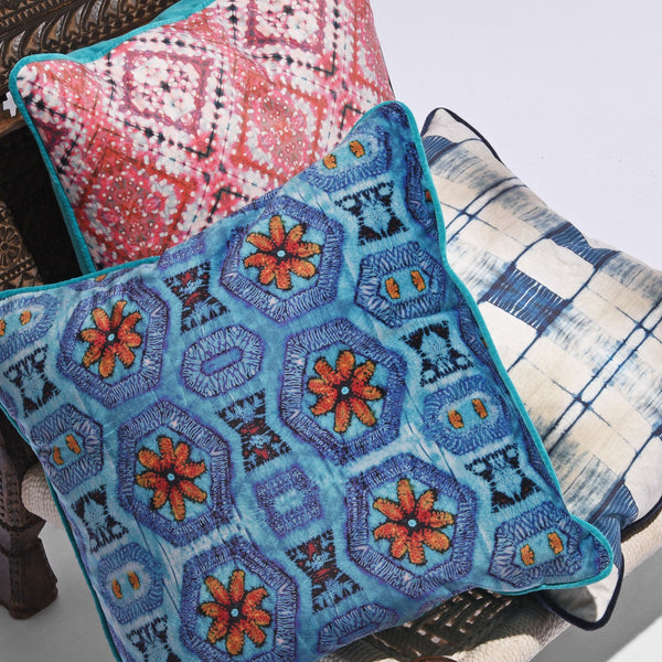 Blue and Tangerine Nui Burst Cushion & Pad