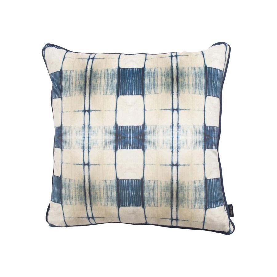 Indigo Itajime Grid Cushion - incl feather pad - 45 x 45 cms ( w x d x h) - AUK401