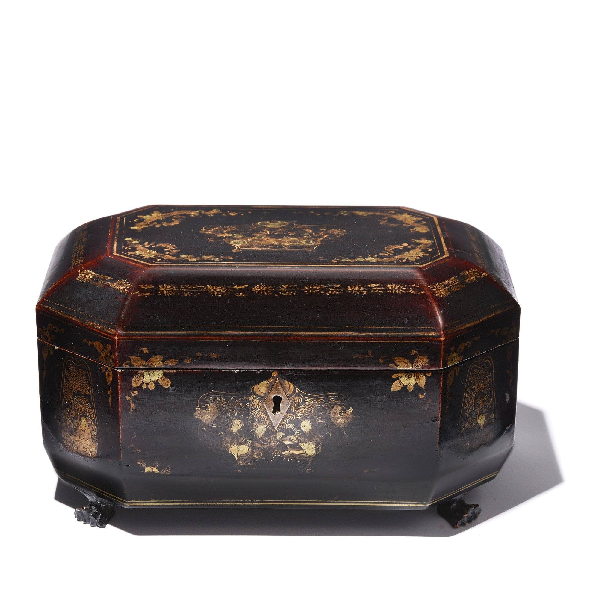 Black Lacquer Chinese Export Tea Caddy - Qing Dynasty, Early 19thC | Indigo Antiques
