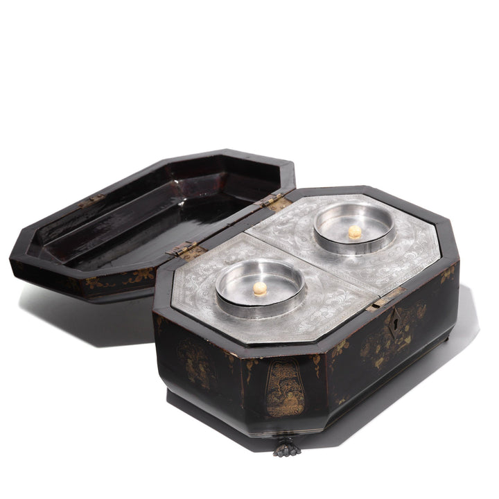 Black Lacquer Chinese Export Tea Caddy - Qing Dynasty, Early 19thC | Indigo Antiques