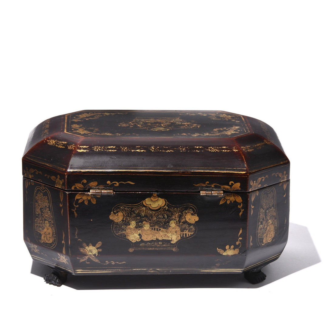 Black Lacquer Chinese Export Tea Caddy - Qing Dynasty, Early 19thC | Indigo Antiques