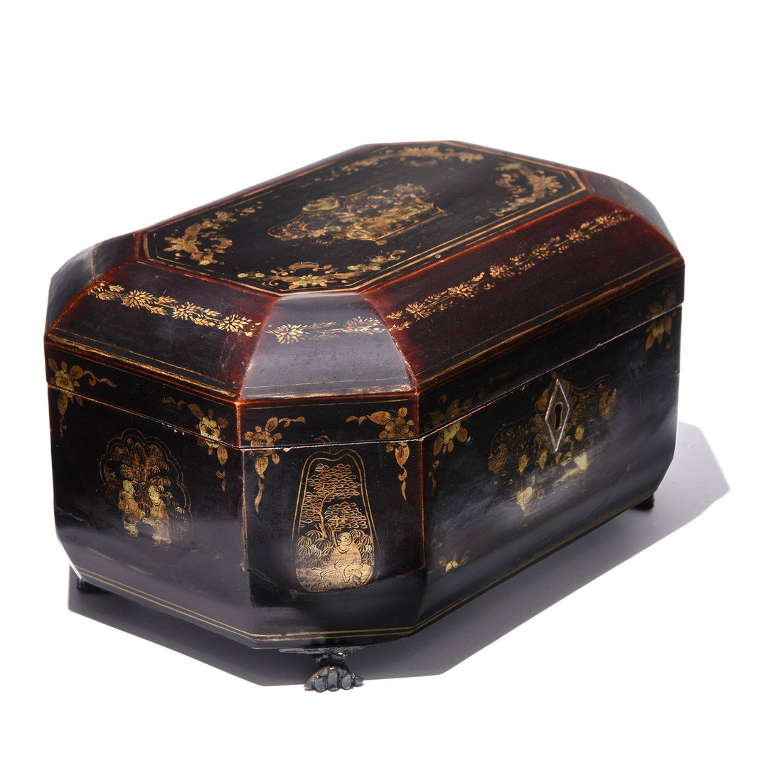 Black Lacquer Chinese Export Tea Caddy - Qing Dynasty, Early 19thC | Indigo Antiques