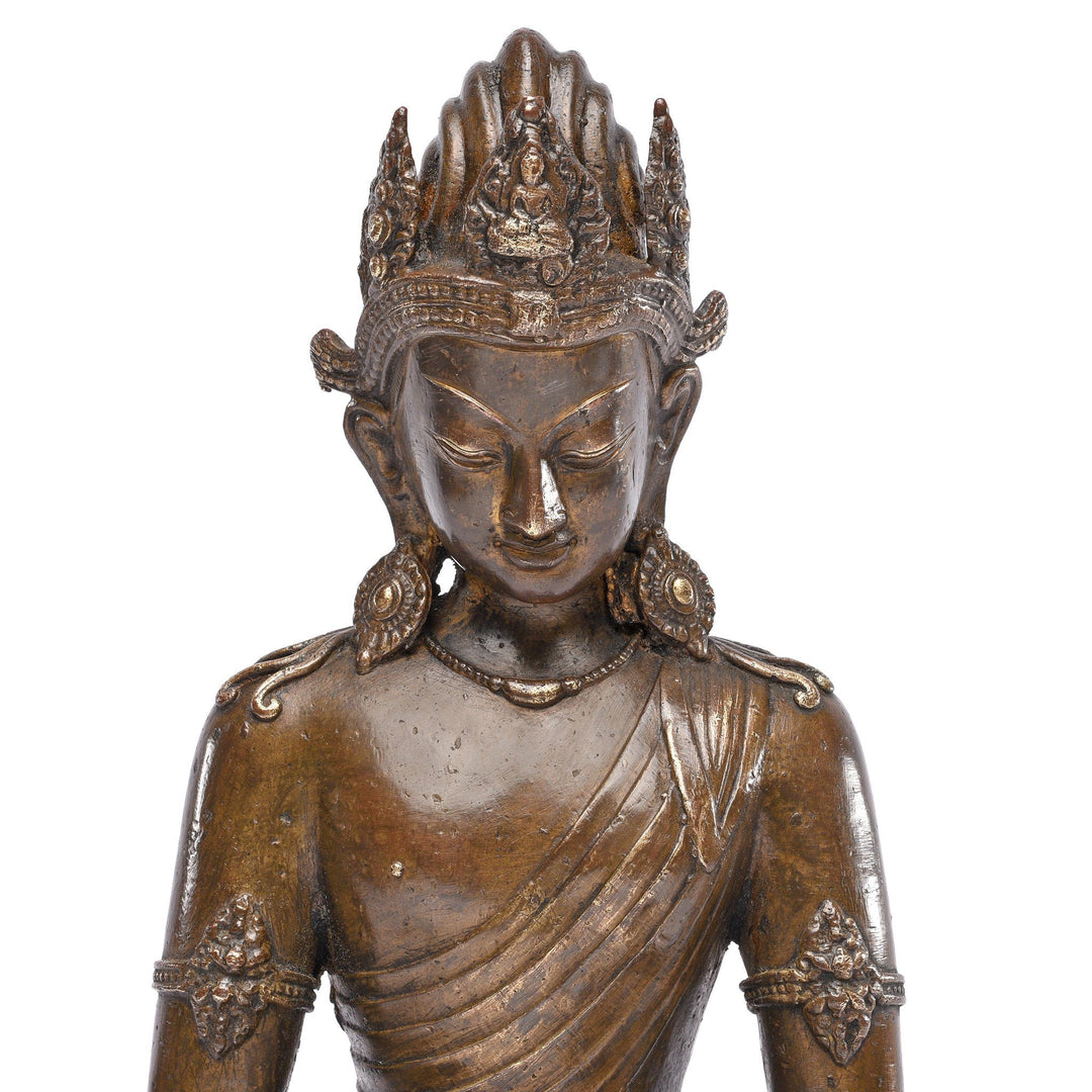 Face Detail Of Bronze Avalokiteshvara Statue From Nepal - 19thC | Indigo Antiques