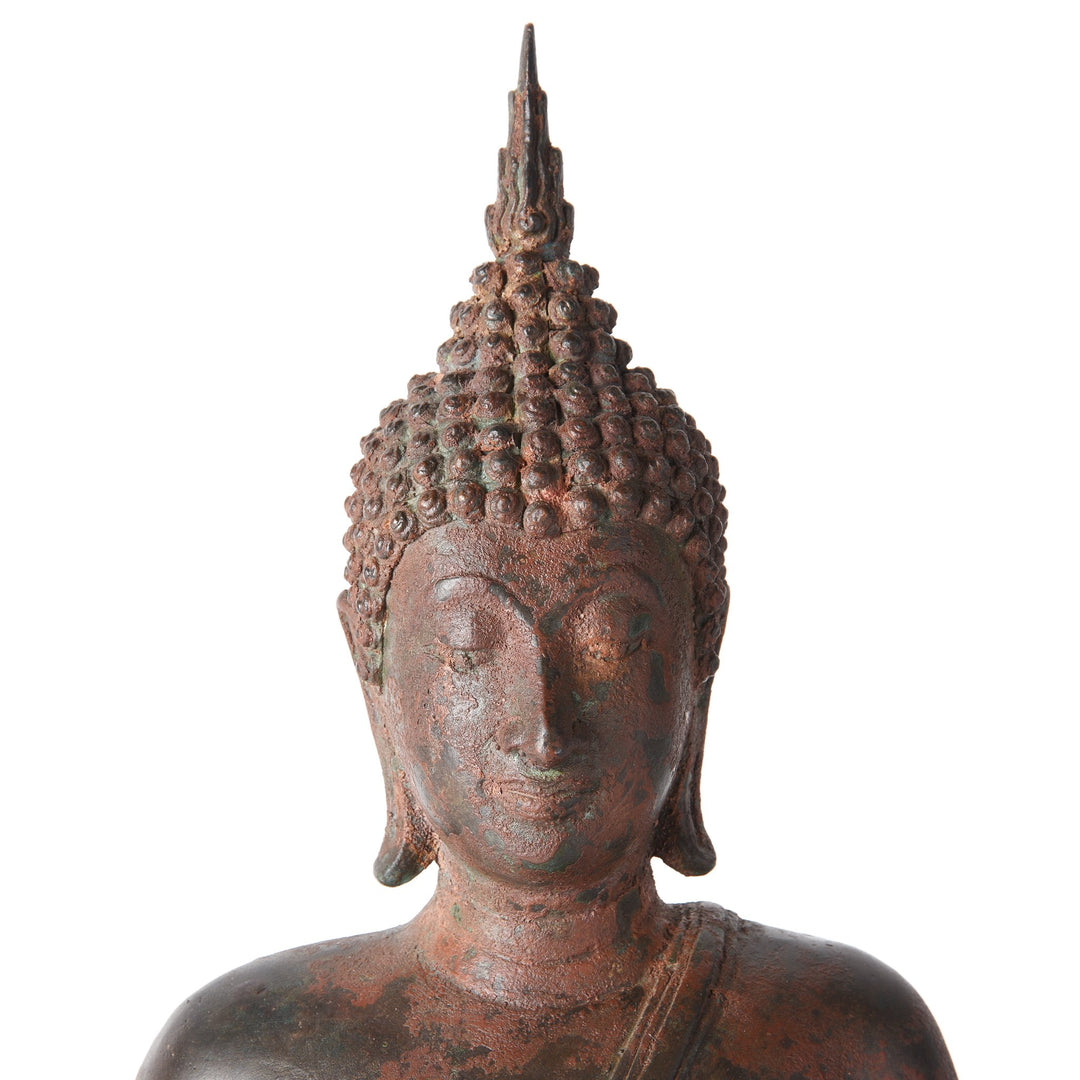 Face Detail of Bronze Buddha From Thailand | Indigo Antiques