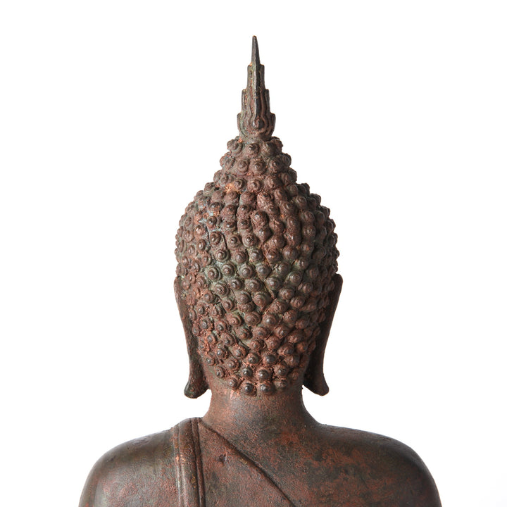 Back Head Detail of Bronze Buddha From Thailand | Indigo Antiques