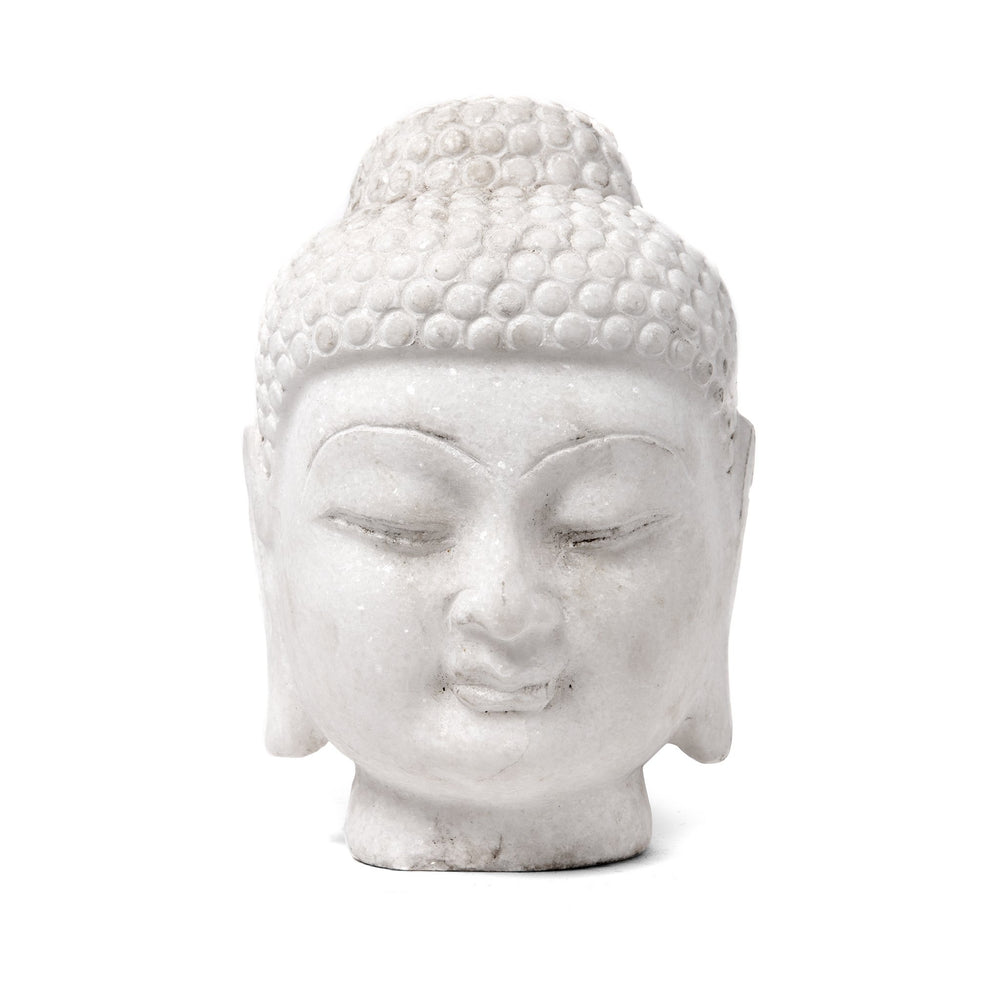 Carved Buddha Head - White Marble | Indigo Antiques