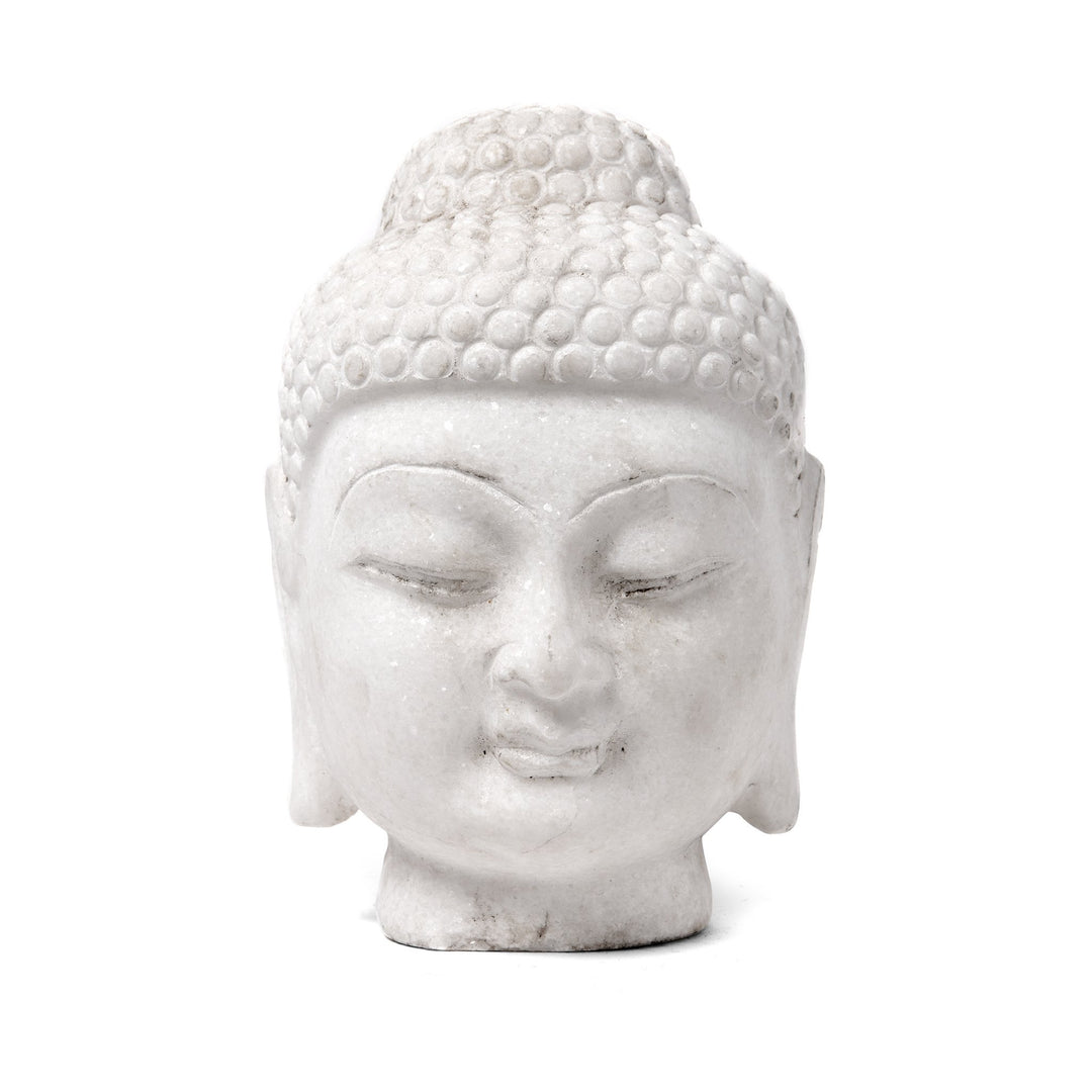 Carved Buddha Head - White Marble | Indigo Antiques