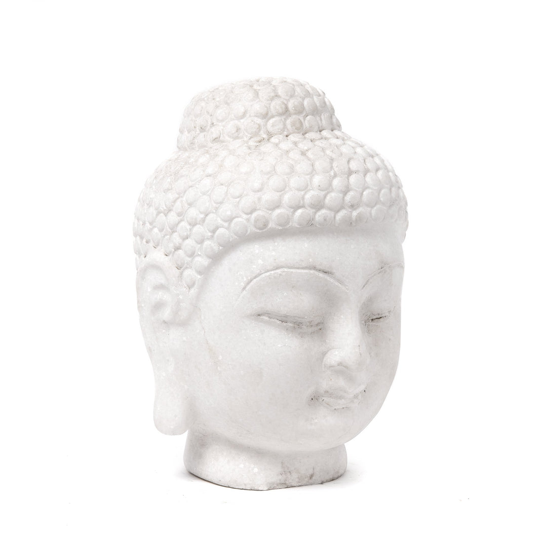 Carved Buddha Head - White Marble | Indigo Antiques
