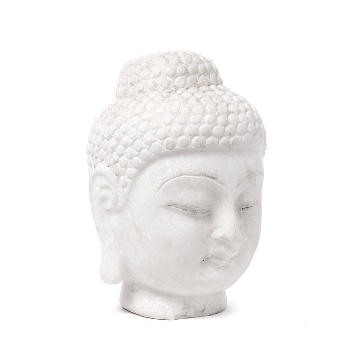 Carved Buddha Head - White Marble | Indigo Antiques