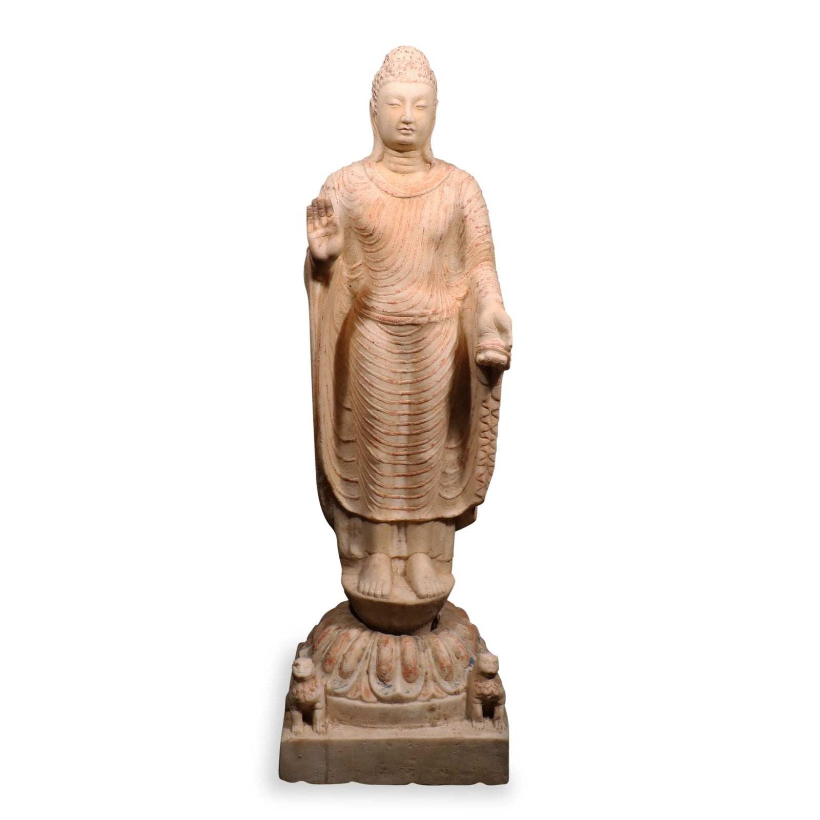 Hand Carved Marble Standing Buddha From Hebei Province - 29 x 30 x 103 (wxdxh cms) - C1445