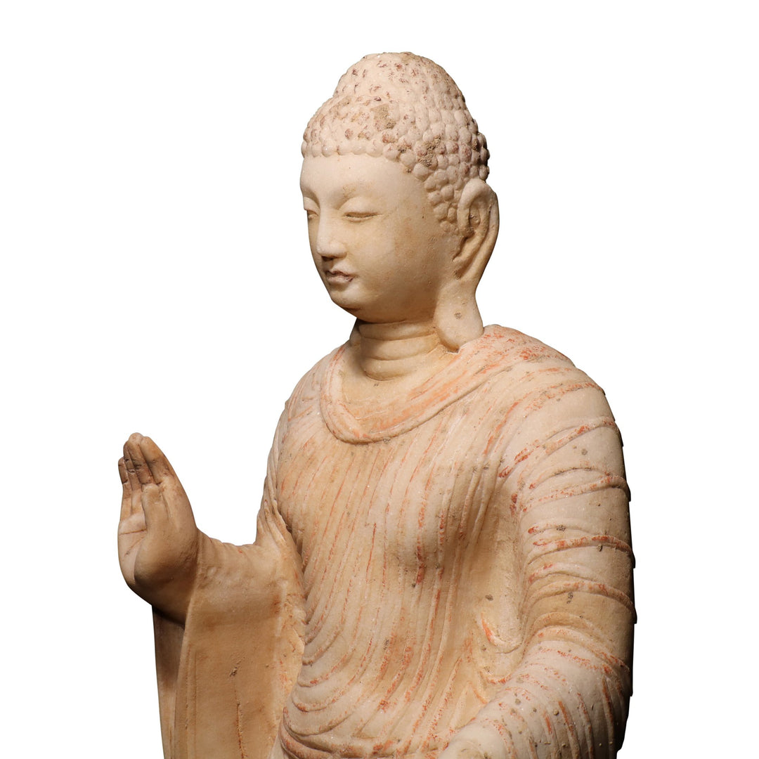 Hand Carved Marble Standing Buddha From Hebei Province - 29 x 30 x 103 (wxdxh cms) - C1445