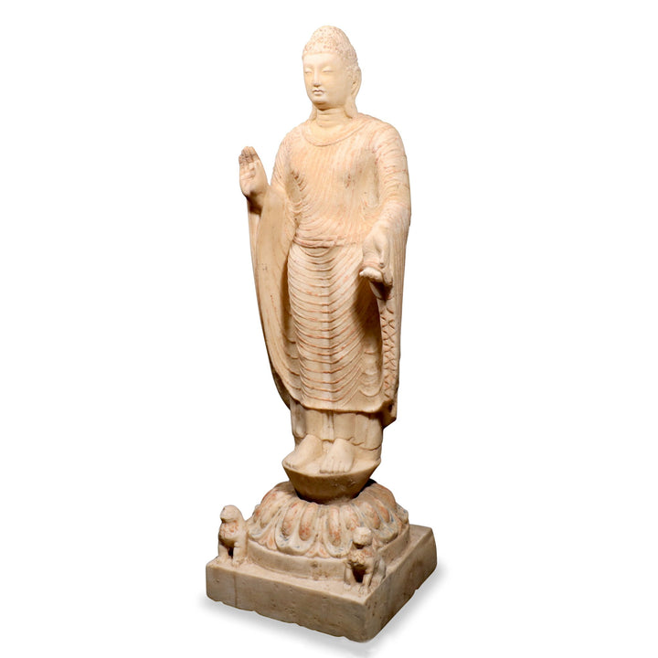 Hand Carved Marble Standing Buddha From Hebei Province - 29 x 30 x 103 (wxdxh cms) - C1445