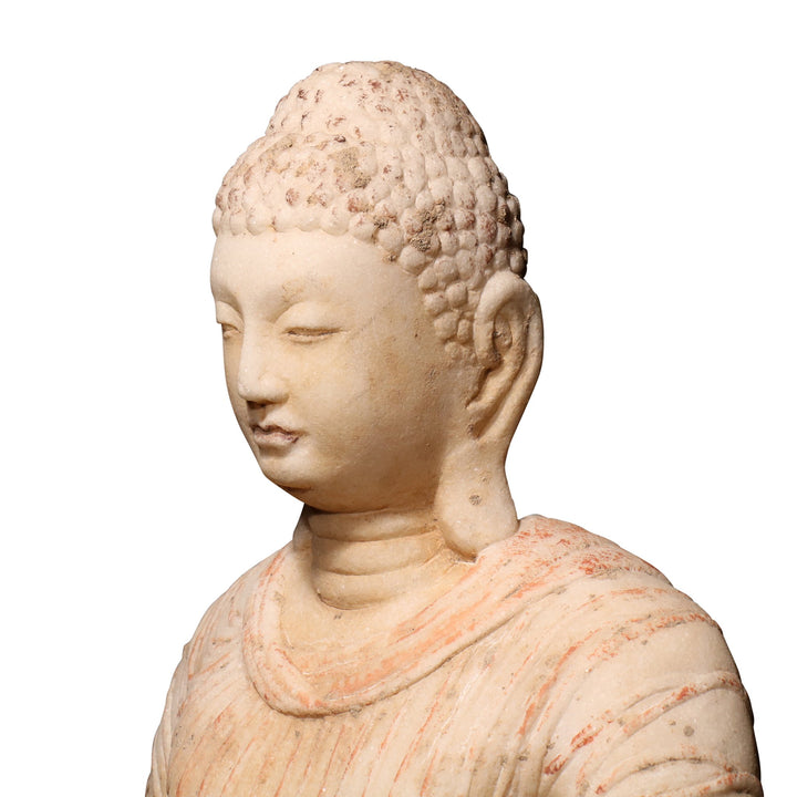 Hand Carved Marble Standing Buddha From Hebei Province - 29 x 30 x 103 (wxdxh cms) - C1445