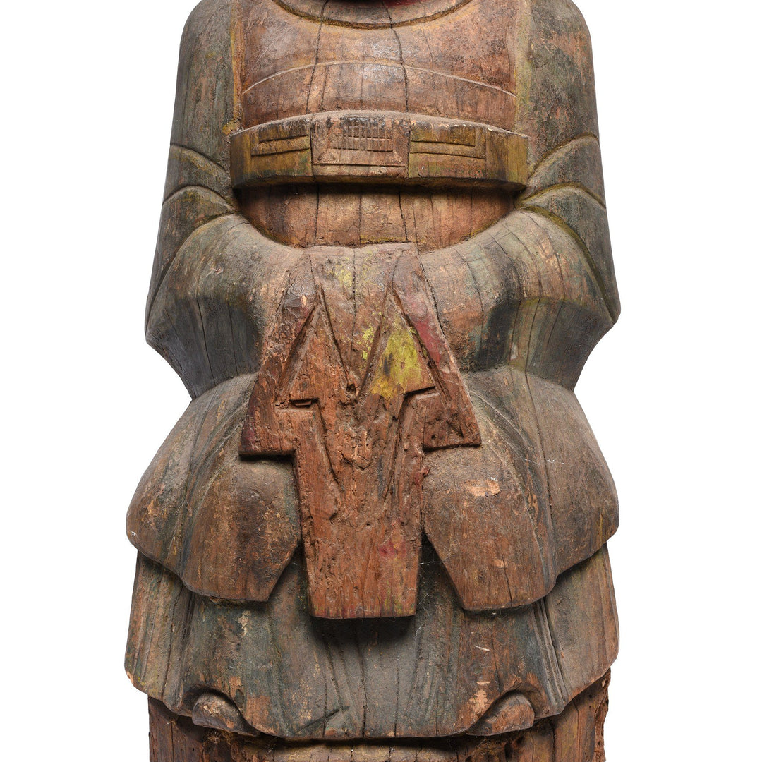 Detail of a Large Painted Wooden Antique Chinese Ancestor Figure from Shanxi - 19thC | Indigo Antiques