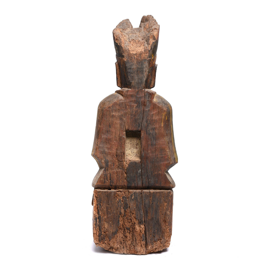 Back detail of a Large Painted Wooden Antique Chinese Ancestor Figure from Shanxi - 19thC | Indigo Antiques