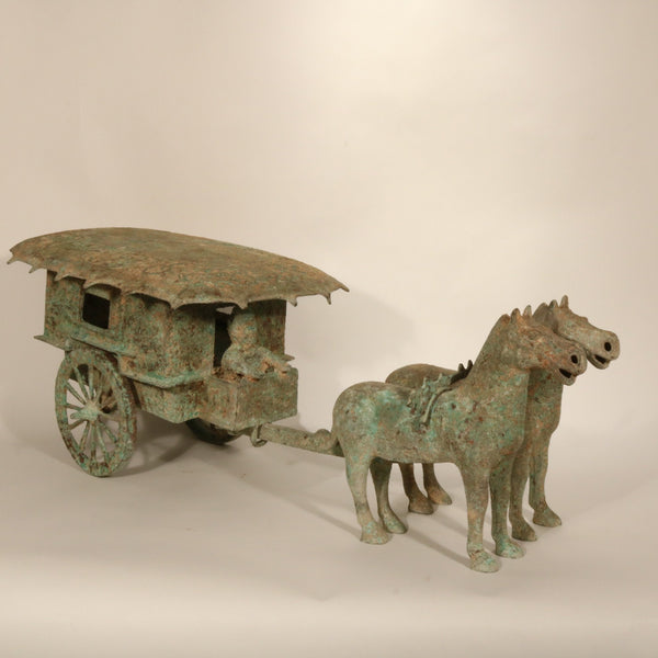 Chinese Bronze Cart with Horses