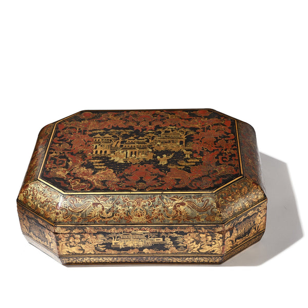 Chinese Export Black Lacquer Games Box - Qing Dynasty - Early 19thC Chinese Export Black Lacquer Games Box - Qing Dynasty - Early 19thC