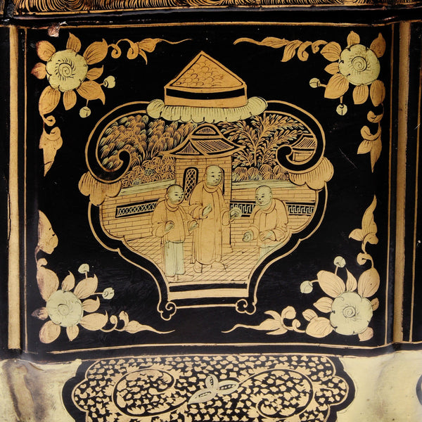 Gilt Black Lacquer Chinoiserie Sewing Box - Early 19th Century