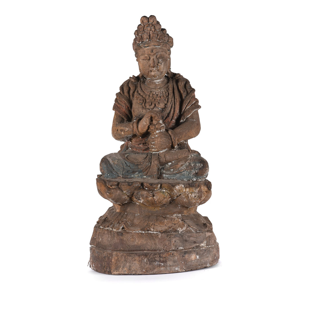 Chinese Painted Wood Seated Guanyin Statue | Indigo Antiques