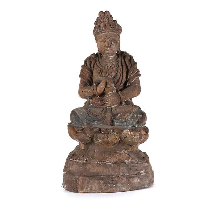 Chinese Painted Wood Seated Guanyin Statue | Indigo Antiques