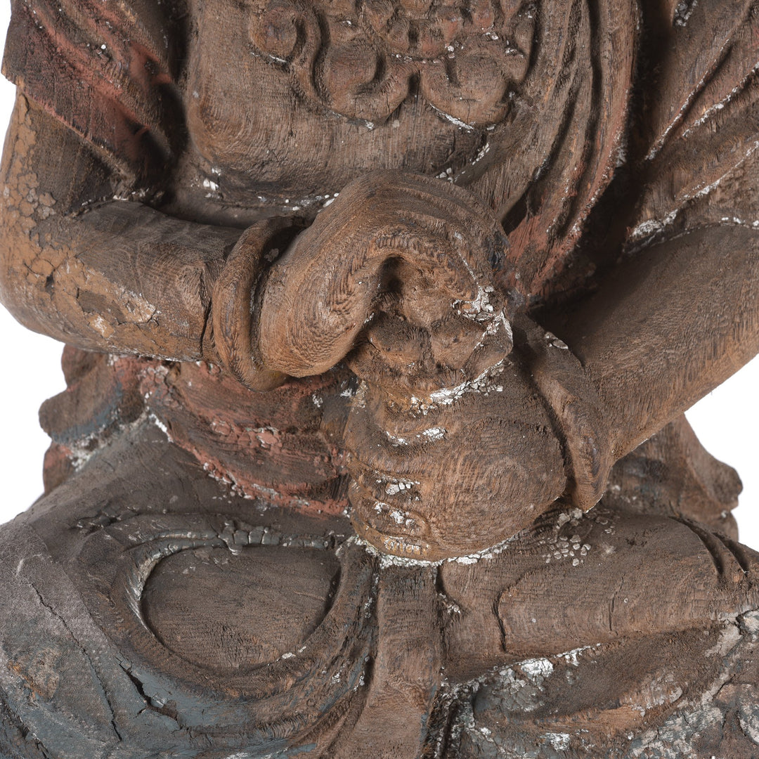 Detail of Chinese Painted Wood Seated Guanyin Statue | Indigo Antiques