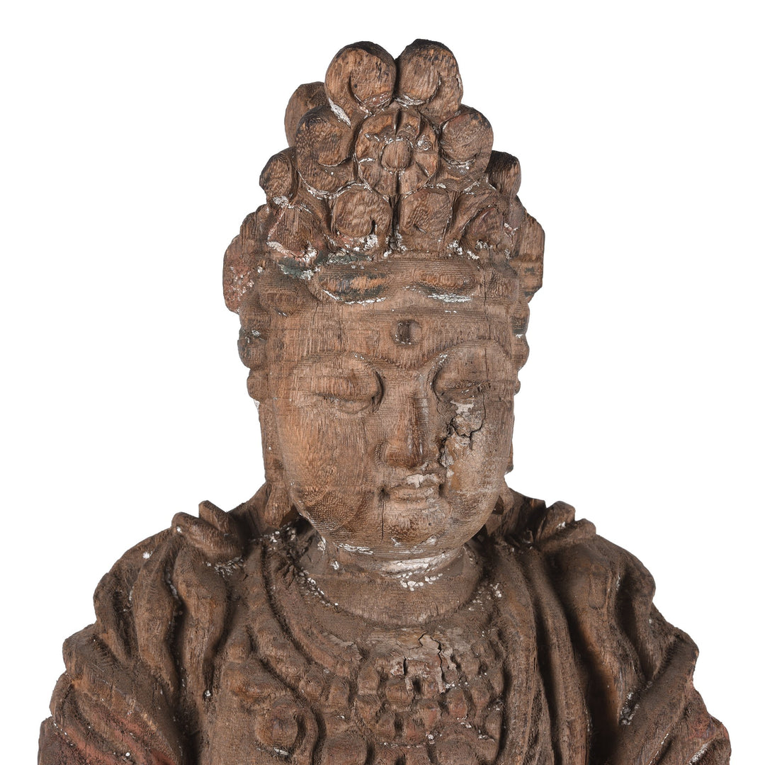 Detail of Chinese Painted Wood Seated Guanyin Statue | Indigo Antiques