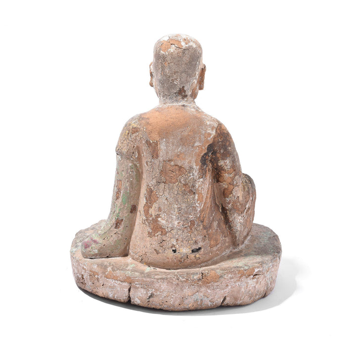 Reverse Of Chinese Polychrome Wood Figure of a Lohan (Monk) - 18thC | Indigo Antiques