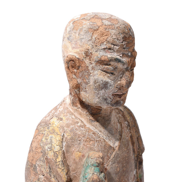 Chinese Polychrome Wood Figure of a Lohan (Monk) - 18thC