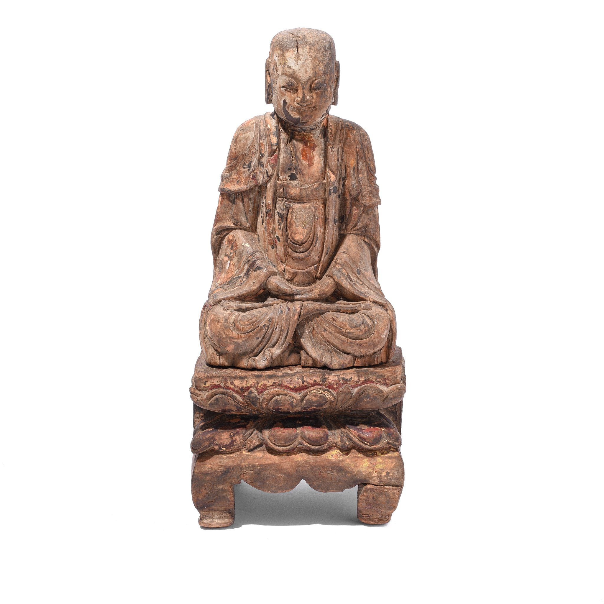 Chinese Polychrome Wood Figure of Buddha - 17thC | Indigo Antiques