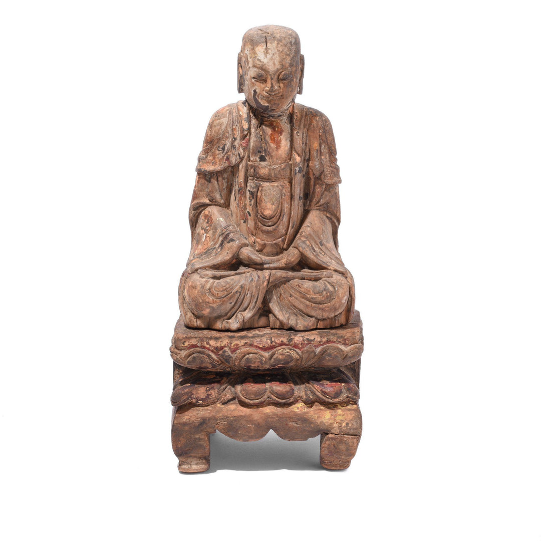 Chinese Polychrome Wood Figure of Buddha - 17thC | Indigo Antiques