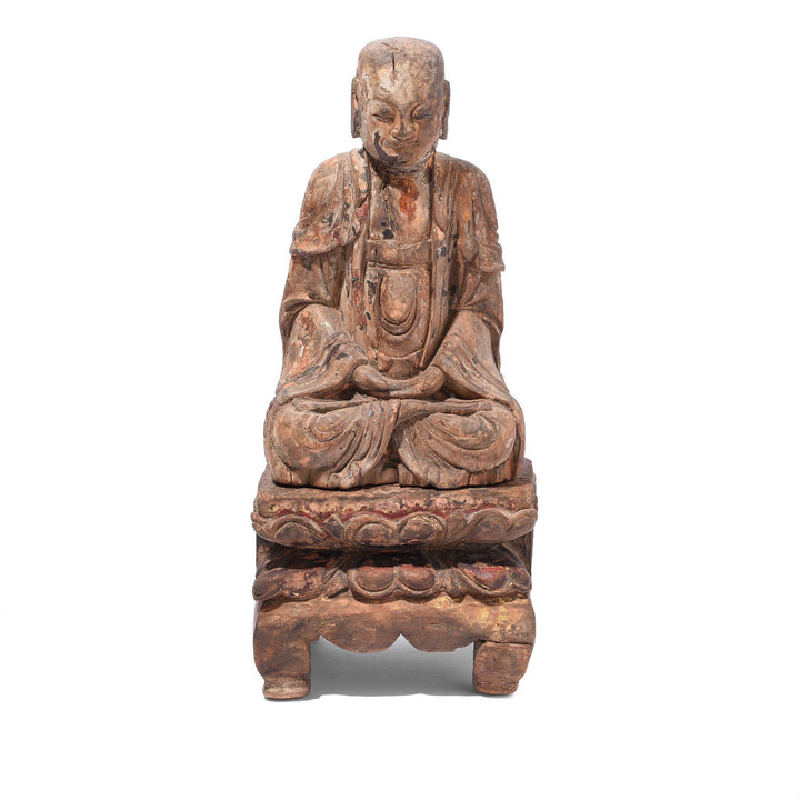 Chinese Polychrome Wood Figure of Buddha - 17thC | Indigo Antiques
