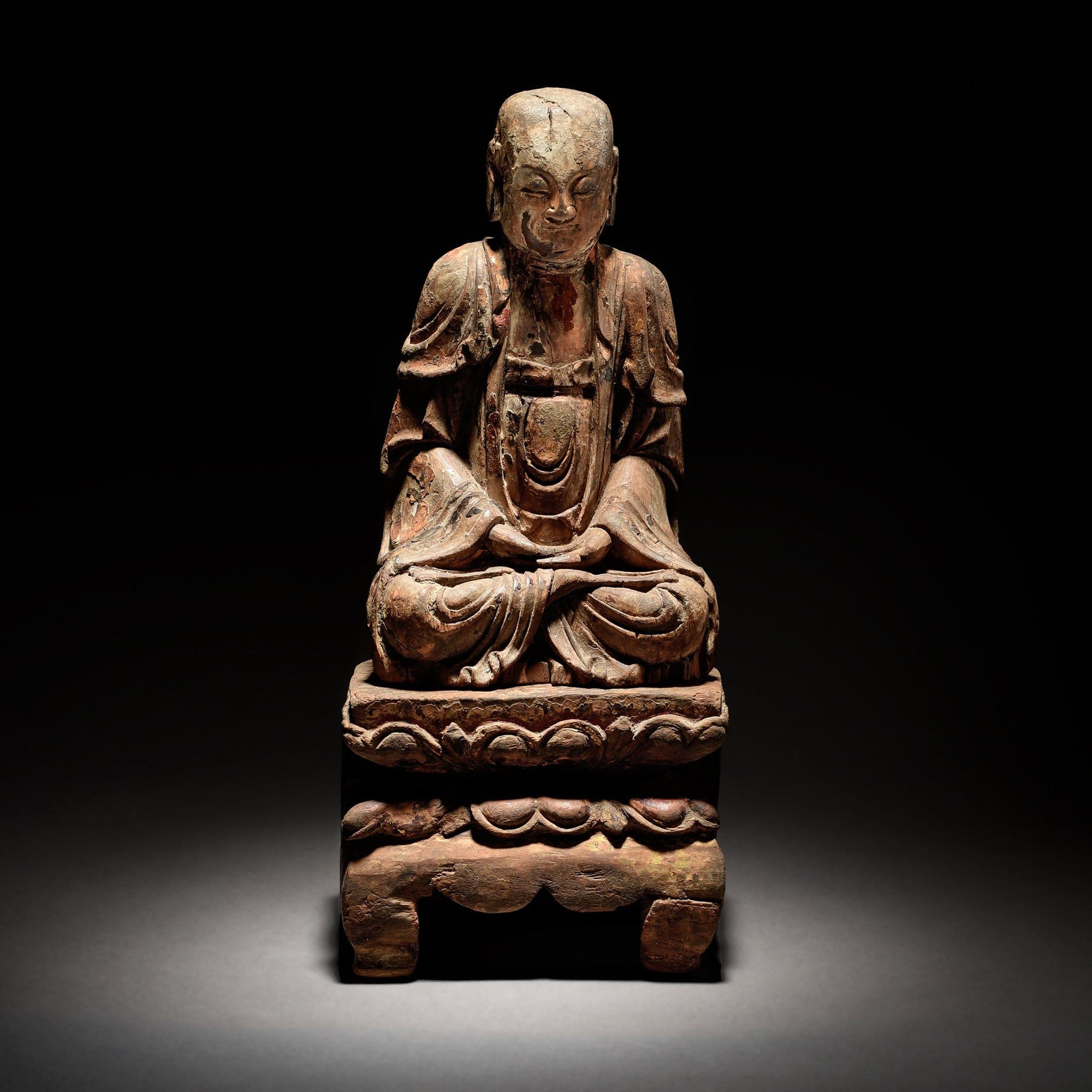 Chinese Polychrome Wood Figure of Buddha - 17thC | Indigo Antiques