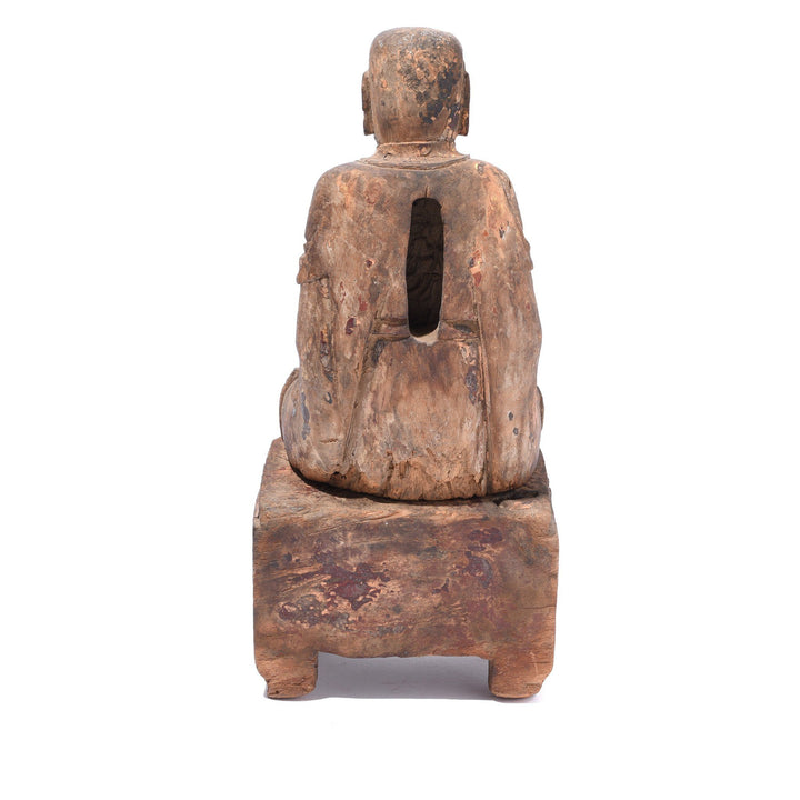 Reverse Of Chinese Polychrome Wood Figure of Buddha - 17thC | Indigo Antiques