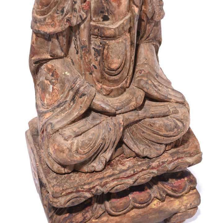 Detail From Chinese Polychrome Wood Figure of Buddha - 17thC | Indigo Antiques